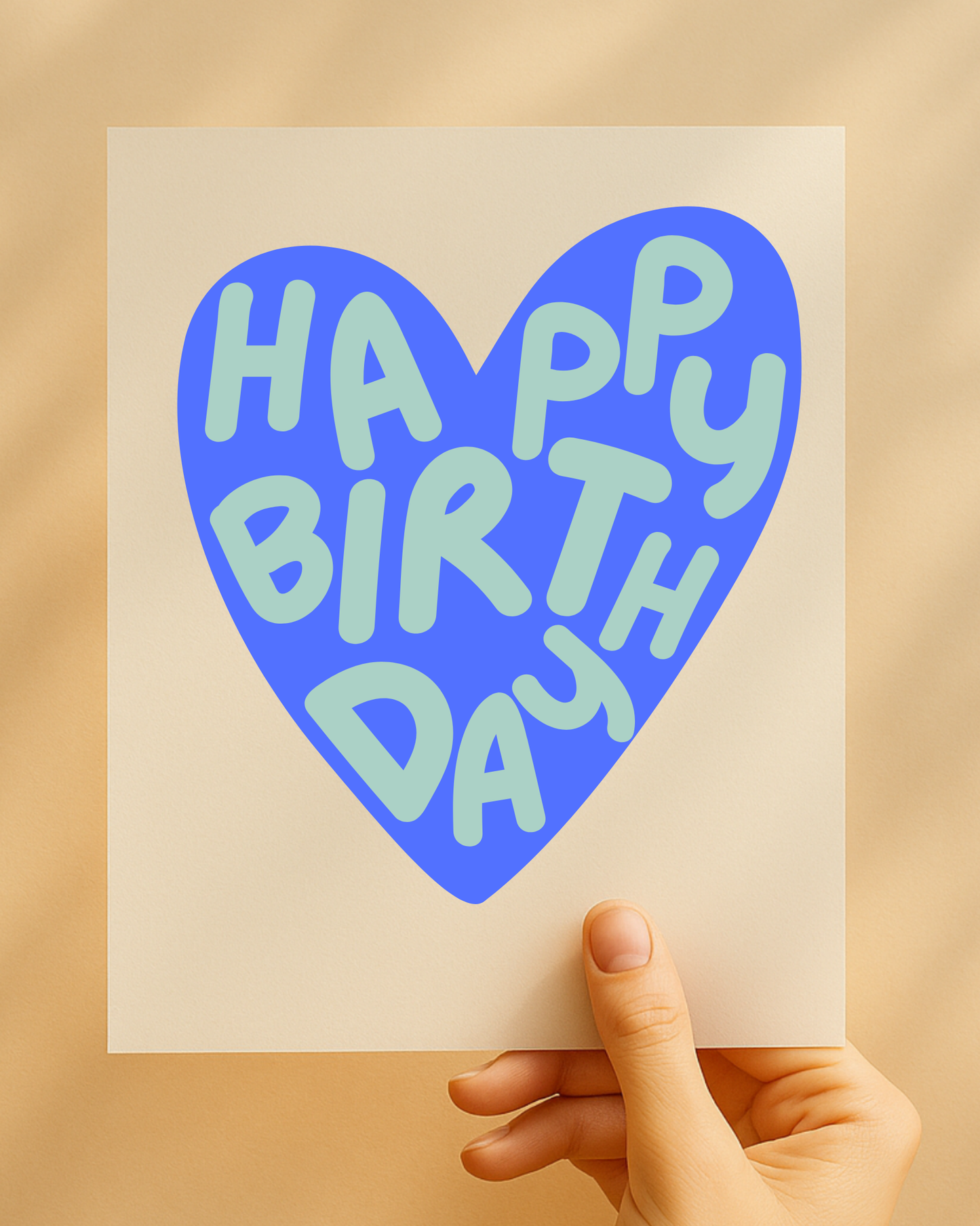 Bügelbild „Happy Birthday“-Motiv im großen Herz-Design in blau / grün
