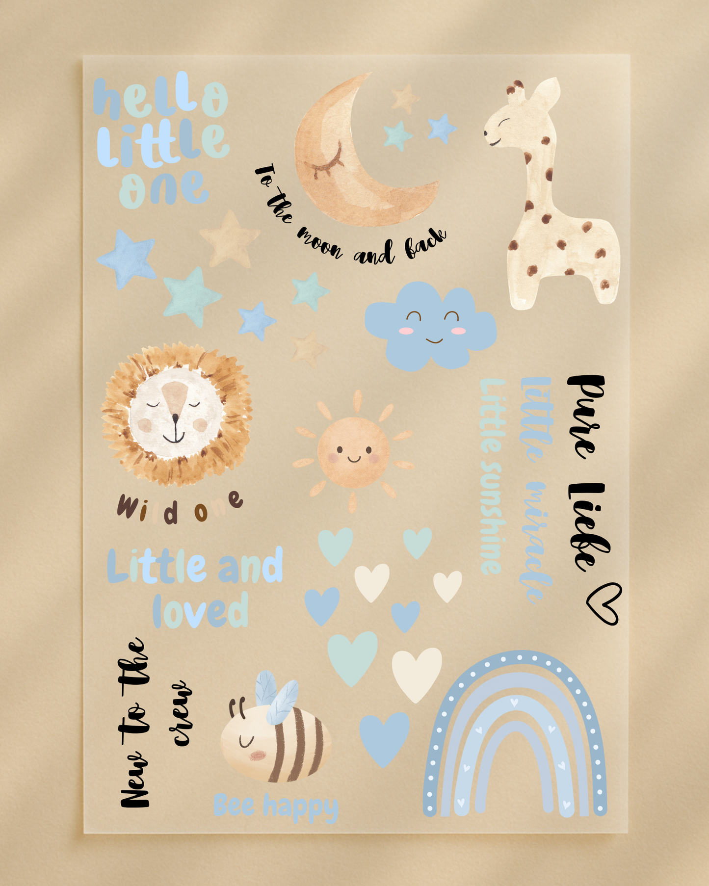 Bügelbilder Babyparty Set Aquarell Blau