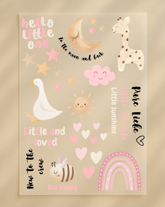 Bügelbilder Babyparty Set Aquarell Rosa