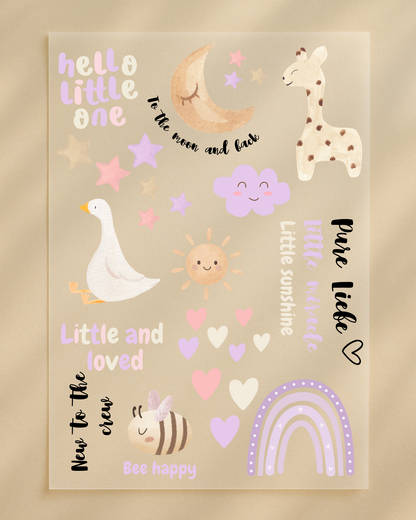 Bügelbilder Babyparty Set Aquarell Flieder