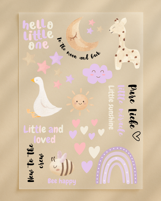 Bügelbilder Babyparty Set Aquarell Flieder