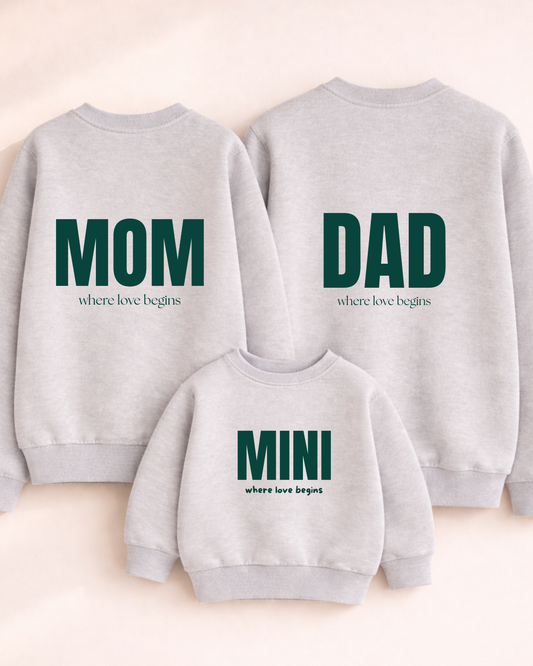 Bügelbild Familienset „Mom, Dad & Mini – Where Love Begins“