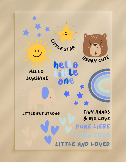 Bügelbilder Babyparty Set Modern Blau