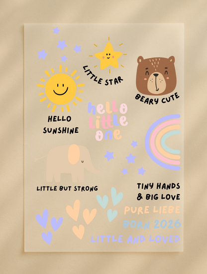 Bügelbilder Babyparty Set Modern Bunt