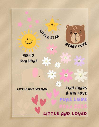 Bügelbilder Babyparty Set Modern Rosa