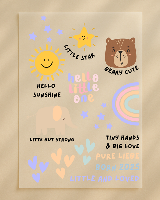 Bügelbilder Babyparty Set A4 Modern Bunt