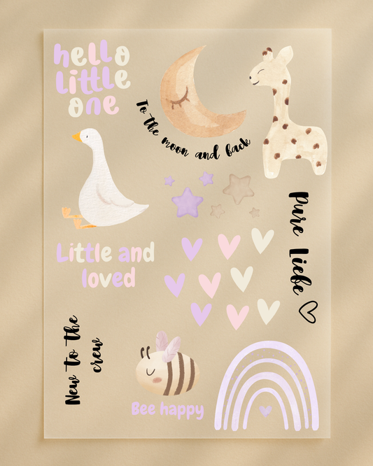 Bügelbilder Babyparty Set A4 Aquarell Flieder