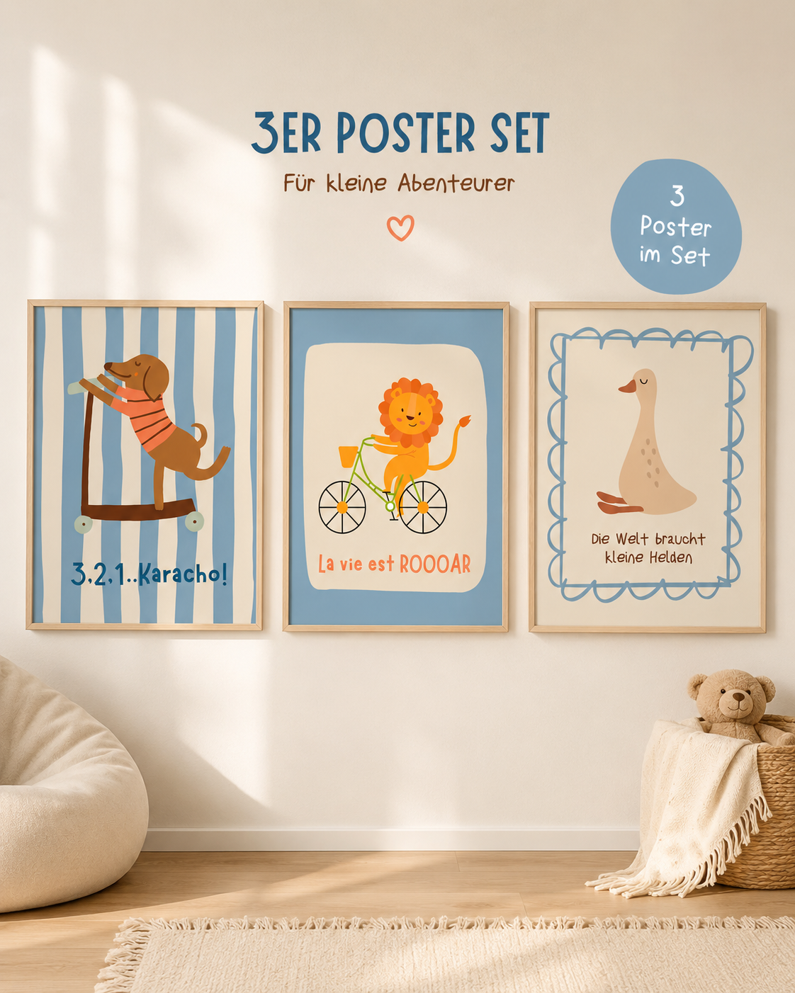 3er Poster Set „Tierische Abenteuer" –  Digitale Poster zum Ausdrucken