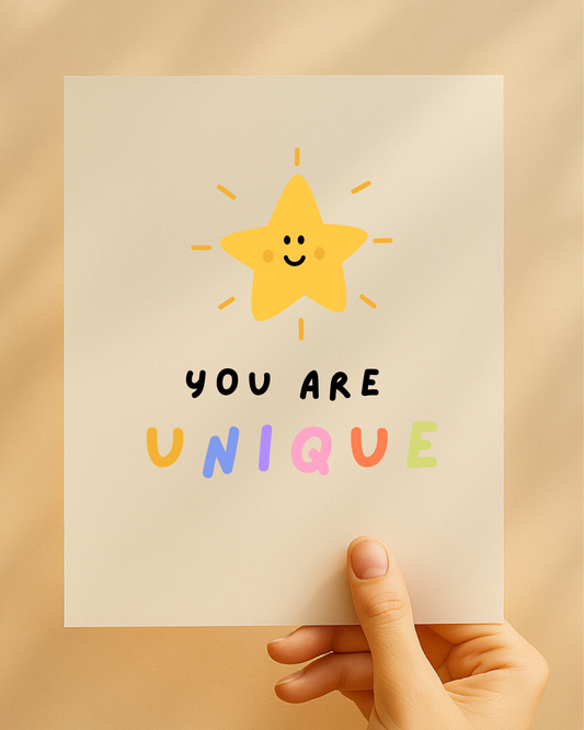 Bügelbild mit Aufschrift "You are unique" bzw. "du bist einzigartig"